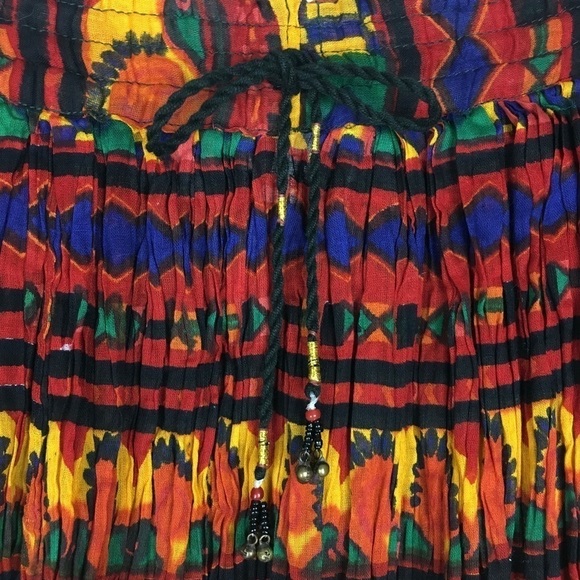 VINTAGE Maxi Circle Skirt African Drawstring Bead Tie Carolina Colours Medium - Picture 3 of 8